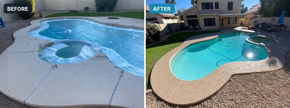 Pool and spa deck resurfacing in the East Valley, before and after