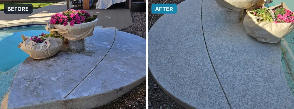 Pool deck planter ledge refinished, before and after